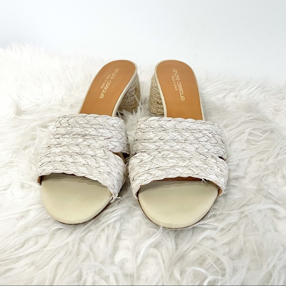 Andre Assous Ivory Cadyn Slip On Sandals block heel raffia jute open toe slides - Picture 2 of 10